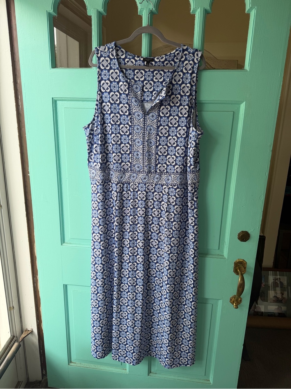 Talbots Navy and White Sleeveless Printed Midi Dress